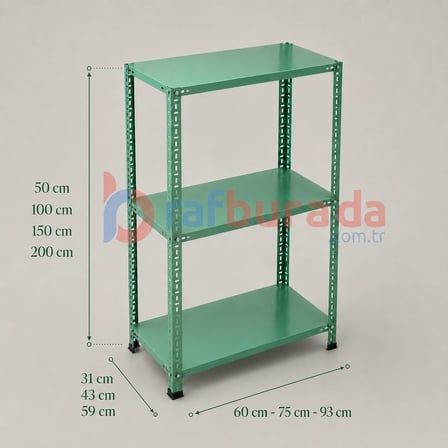 3 Katlı Renkli Dekoratif Çelik Raf - Çiçeklik rafı, Ofis Rafı 0,70 mm Turuncu-31x75 cm-200 cm