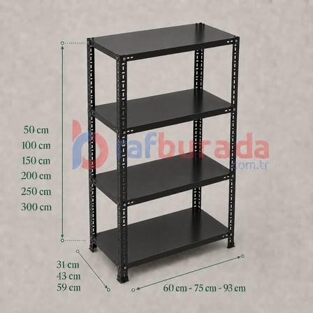 4 Katlı Renkli Dekoratif Çelik Raf - Çiçeklik rafı, Ofis Rafı 0,70 mm Kırmızı-59x93 cm-250 cm