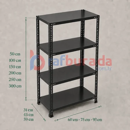 4 Katlı Renkli Dekoratif Çelik Raf - Çiçeklik rafı, Ofis Rafı 0,70 mm Mavi-43x75 cm-200 cm