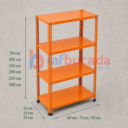 4 Katlı Renkli Dekoratif Çelik Raf - Çiçeklik rafı, Ofis Rafı 0,70 mm Kırmızı-31x75 cm-100 cm