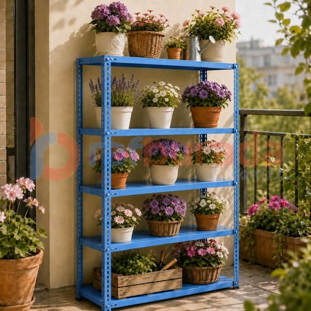 5 Katlı Renkli Dekoratif Çelik Raf - Çiçeklik Rafı, Ofis Rafı 0,70 mm Siyah-59x93 cm-100 cm
