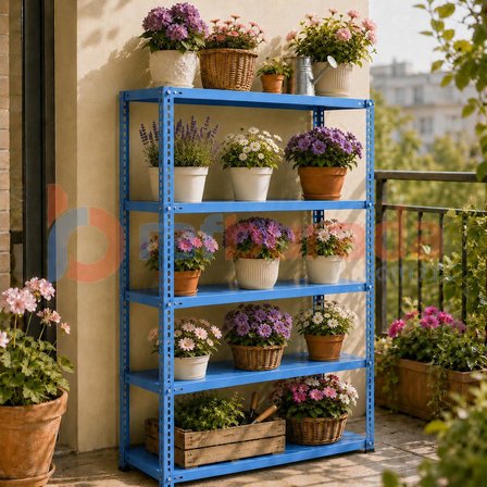 5 Katlı Renkli Dekoratif Çelik Raf - Çiçeklik Rafı, Ofis Rafı 0,70 mm Sarı-59x93 cm-250 cm