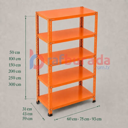 5 Katlı Renkli Dekoratif Çelik Raf - Çiçeklik Rafı, Ofis Rafı 0,70 mm Mavi-59x93 cm-150 cm