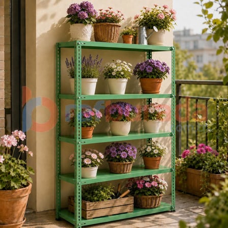 5 Katlı Renkli Dekoratif Çelik Raf - Çiçeklik Rafı, Ofis Rafı 0,70 mm Mavi-31x75 cm-200 cm