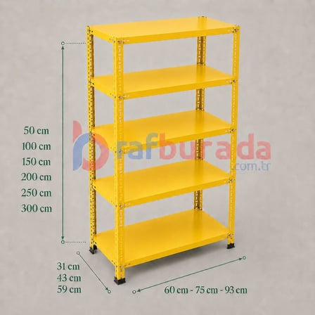 5 Katlı Renkli Dekoratif Çelik Raf - Çiçeklik Rafı, Ofis Rafı 0,70 mm Kırmızı-31x93 cm-100 cm