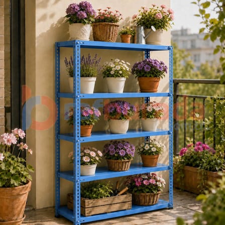 5 Katlı Renkli Dekoratif Çelik Raf - Çiçeklik Rafı, Ofis Rafı 0,70 mm Kırmızı-43x60 cm-100 cm