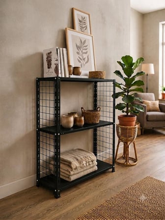 3 Katlı Renkli Tel Kafesli Dekoratif Çelik Raf - Çiçeklik rafı, Ofis Rafı 0,70 mm Turuncu-59x93 cm-150 cm