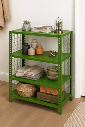 4 Katlı Renkli Tel Kafesli Dekoratif Çelik Raf - Çiçeklik rafı, Ofis Rafı 0,70 mm Sarı-31x60 cm-150 cm