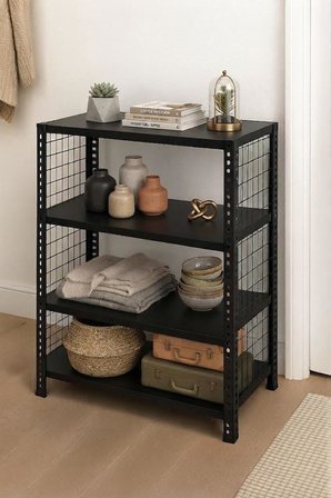 4 Katlı Renkli Tel Kafesli Dekoratif Çelik Raf - Çiçeklik rafı, Ofis Rafı 0,70 mm Yeşil-31x75 cm-200 cm