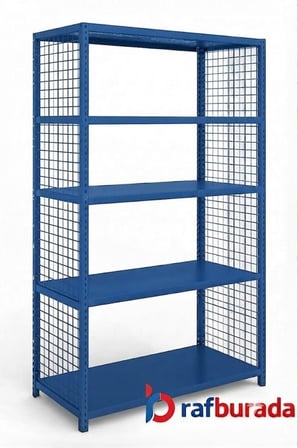 5 Katlı Renkli Dekoratif Çelik Raf - Çiçeklik rafı, Ofis Rafı 0,70 mm Mavi-31x75 cm-250 cm