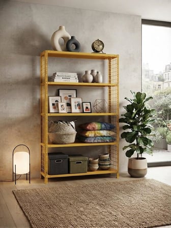 5 Katlı Renkli Dekoratif Çelik Raf - Çiçeklik rafı, Ofis Rafı 0,70 mm Mavi-31x75 cm-250 cm