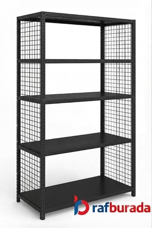 5 Katlı Renkli Dekoratif Çelik Raf - Çiçeklik rafı, Ofis Rafı 0,70 mm Kırmızı-31x75 cm-150 cm