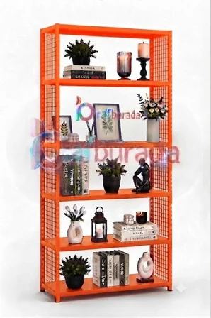 6 Katlı Renkli Tel Kafesli Dekoratif Çelik Raf - Çiçeklik rafı, Ofis Rafı 0,70 mm Yeşil-31x60 cm-100 cm