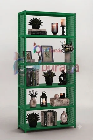 6 Katlı Renkli Tel Kafesli Dekoratif Çelik Raf - Çiçeklik rafı, Ofis Rafı 0,70 mm Siyah-31x60 cm-150 cm
