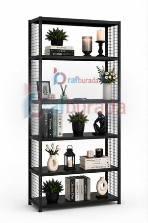 6 Katlı Renkli Tel Kafesli Dekoratif Çelik Raf - Çiçeklik rafı, Ofis Rafı 0,70 mm Turuncu-59x93 cm-150 cm
