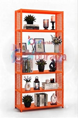 6 Katlı Renkli Tel Kafesli Dekoratif Çelik Raf - Çiçeklik rafı, Ofis Rafı 0,70 mm Yeşil-59x93 cm-150 cm
