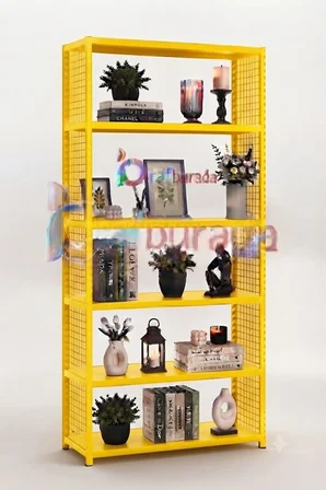 6 Katlı Renkli Tel Kafesli Dekoratif Çelik Raf - Çiçeklik rafı, Ofis Rafı 0,70 mm Yeşil-31x75 cm-100 cm