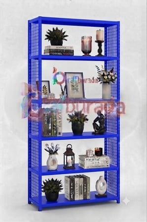 6 Katlı Renkli Tel Kafesli Dekoratif Çelik Raf - Çiçeklik rafı, Ofis Rafı 0,70 mm Mavi-31x60 cm-100 cm