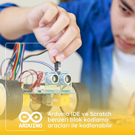 Arduino Uyumlu 4 Teker Robot Araba Kodlama Seti 4WD-BLE (Kutulu ve E-Kitaplı)