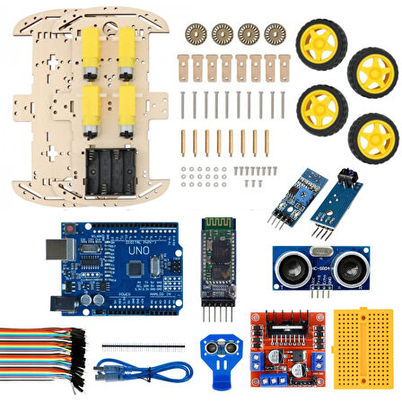 Arduino Uyumlu 4 Teker Robot Araba Kodlama Seti 4WD-BLE (Kutulu ve E-Kitaplı)