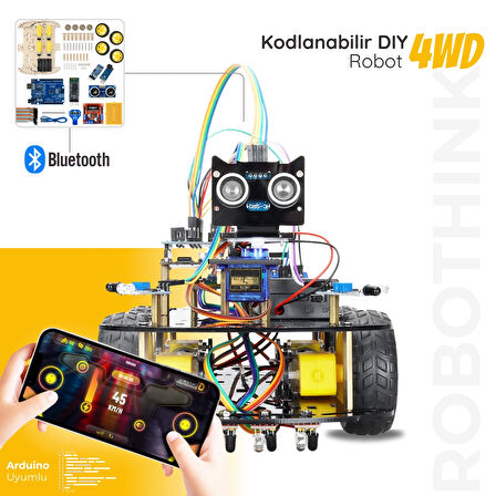 Arduino Uyumlu 4 Teker Robot Araba Kodlama Seti 4WD-BLE (Kutulu ve E-Kitaplı)