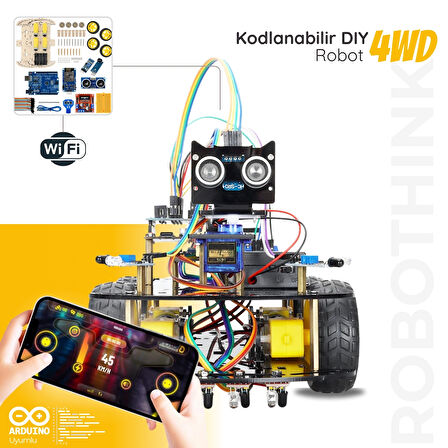 Arduino Uyumlu 4 Teker Robot Araba Kodlama Seti 4WD-WiFi (Kutulu ve E-Kitaplı)