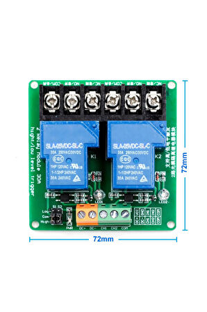 5V 2 Kanal 220V 30A Röle Modül Yüksek Akım Güç Kontrol Anahtarı Opto İzolasyon Düşük/Yüksek Tetik
