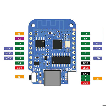 Wemos D1 Mini V4  ESP8266 Kablosuz İnternet Wifi IOT Geliştirme Kartı Type C