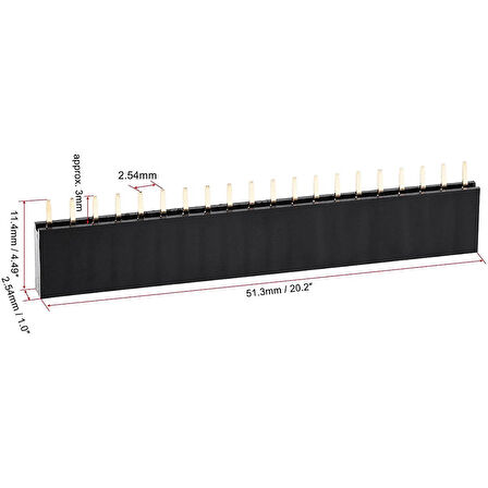 20 Pin Tek Sıra Dişi Header 180 Derece 1x20 Pin 2.54mm Soket Konnektör Breadboard Pcb Devre Bağlantı