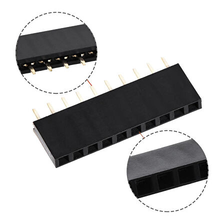 10 Pin Tek Sıra Dişi Header 180 Derece 1x10 Pin 2.54mm Soket Konnektör Breadboard Pcb Devre Bağlantı