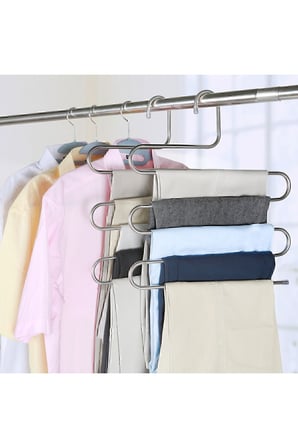 4 Adet - Metal 5 Katlı Dolap Içi Pantolon Eşarp Şal Askısı , Çoklu Askılık, Dekoratif Akıllı Askı