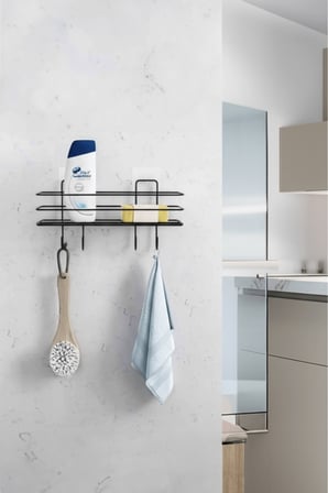 Siyah Yapışkanlı Banyo Rafı Mutfak Rafı Çok Amaçlı Askılı Düzenleyici Organizer Paslanmaz Şampuanlık