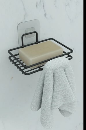 Yapışkanlı Sabunluk Banyo Mutfak Lavabo Metal Katı Sabunluk Siyah