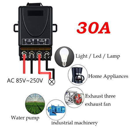 Lavat Uzaktan Kumanda ve Röle Alıcısı 433 Mhz Radyo Frekanslı 220V 30A Aydınlatma Sistemleri, Su Pompası, Ev Aletleri, Çiftlik Sulama ve Elektrik Ekipmanları için