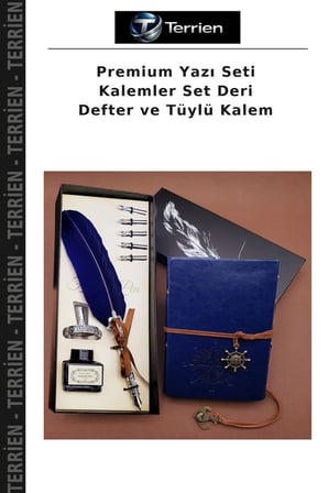 Premium Yazı Seti Kalemler Set Deri Defter ve Tüylü Kalem