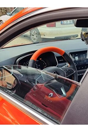Renault Clio 5 Araca Özel Deri Direksiyon Kılıfı(TURUNCU-SİYAH)
