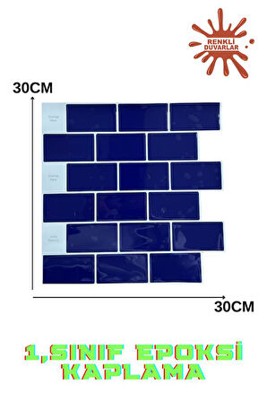 30×30cm Safir Tuğla Epoksi 1 Adet 3D Yapışkanlı Duvar Kaplama Paneli Mutfak Banyo Salon Ofis Döşeme