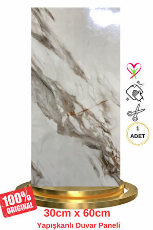Shiny Royal Marble Mermer Desenli 60x30cm Yapışkanlı Mutfak Banyo Kaplama Duvar Paneli Kağıdı CF-004
