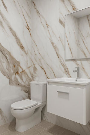 Shiny Royal Marble Mermer Desenli 60x30cm Yapışkanlı Mutfak Banyo Kaplama Duvar Paneli Kağıdı CF-004