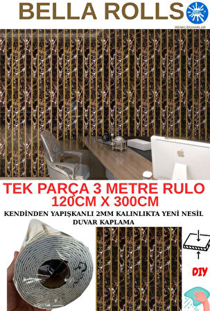 120cmx300cm Tek Parça Yapışkanlı Rulo Gold Çizgili Mermer Desenli Duvar Paneli Kağıdı Beykent QM0134