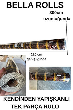 120cmx300cm Tek Parça Yapışkanlı Rulo Gold Çizgili Mermer Desenli Duvar Paneli Kağıdı Beykent QM0134