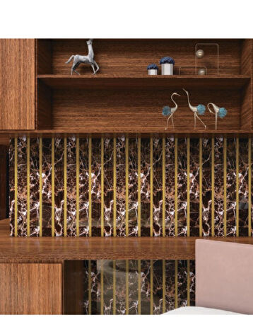 120cmx300cm Tek Parça Yapışkanlı Rulo Gold Çizgili Mermer Desenli Duvar Paneli Kağıdı Beykent QM0134