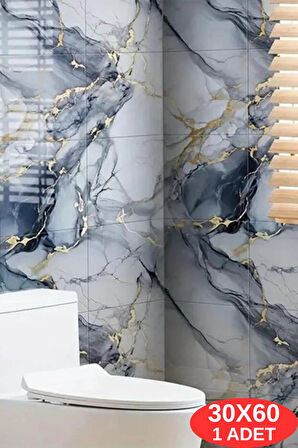 Shiny Blue Gold Mermer Desenli 60x30cm Yapışkanlı Mutfak Banyo Kaplama Duvar Paneli Kağıdı TX-035