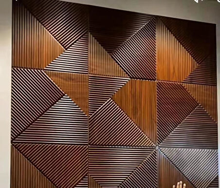 1m² (50cmx50cm 4 Adet) Kahverengi 3D ABS PVC Çizgili Desenli Dayanıklı Duvar Paneli Silinebilir