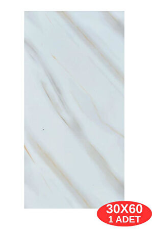 Shiny Beyaz-Toprak Mermer Desenli 60x30cm Yapışkanlı Mutfak Banyo Kaplama Duvar Paneli Kağıdı TX-106