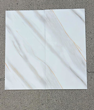 Shiny Beyaz-Toprak Mermer Desenli 60x30cm Yapışkanlı Mutfak Banyo Kaplama Duvar Paneli Kağıdı TX-106