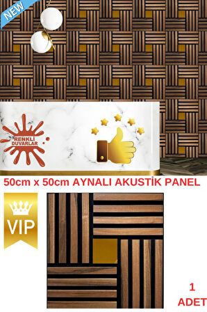 Gold Aynalı Akustik Duvar Paneli 50x50cm Ceviz 8mm Mdf 4mm Keçe Isı Yalıtımı Ofis Salon Elit Tasarım