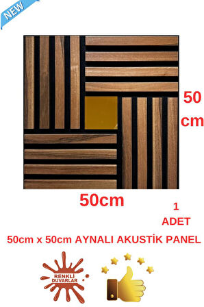 Gold Aynalı Akustik Duvar Paneli 50x50cm Ceviz 8mm Mdf 4mm Keçe Isı Yalıtımı Ofis Salon Elit Tasarım