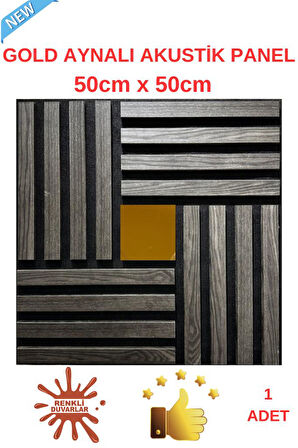 Gold Aynalı Akustik Duvar Paneli 50x50cm GRİ 8mm Mdf 4mm Keçe Isı Yalıtımı Ofis Salon Elit Tasarım