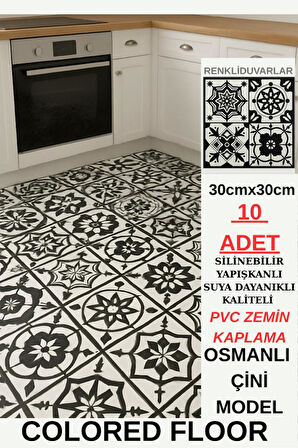 30cmx30cm 10 Adet Yapışkanlı Osmanlı çini Floor Pvc Panel  Zemin Kaplama Paneli Arkası Kauçuklu 2124